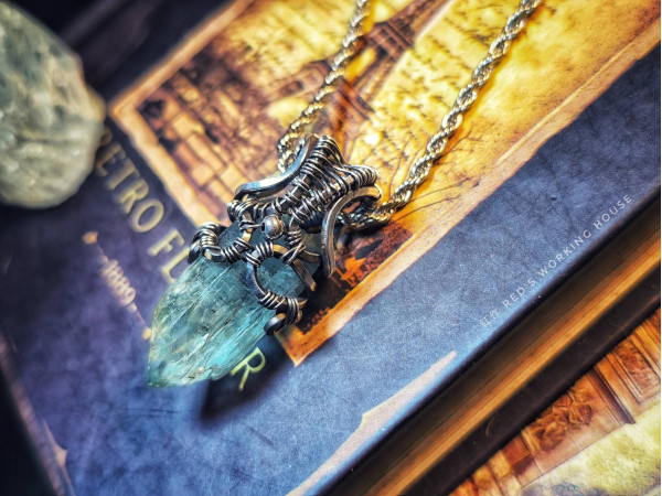 海水藍寶原礦雙面小品墜