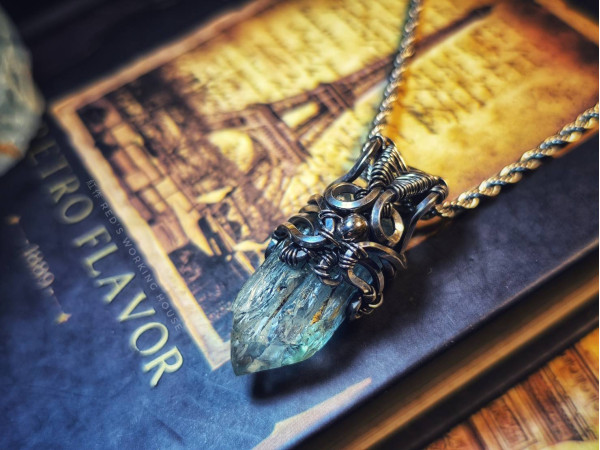 海水藍寶原礦雙面小品墜