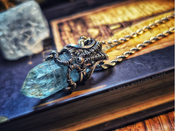 海水藍寶原礦雙面小品墜