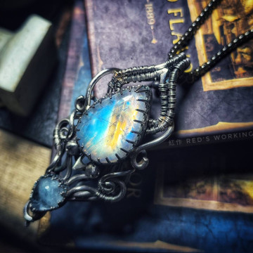 深潛之靈 月光石+海藍寶墜