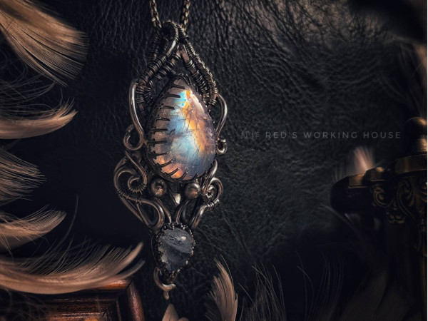 深潛之靈 月光石+海藍寶墜