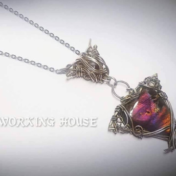 異彩晚霞 拉長石墜