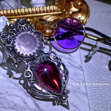 石榴石+切割粉晶墜【SOLD】